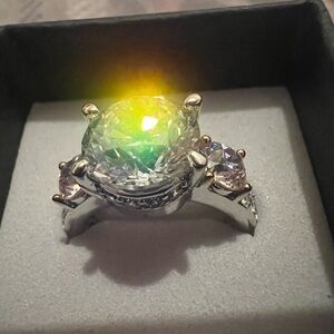 JTV Silver Ring with Gold Accents and Sparkling Stones